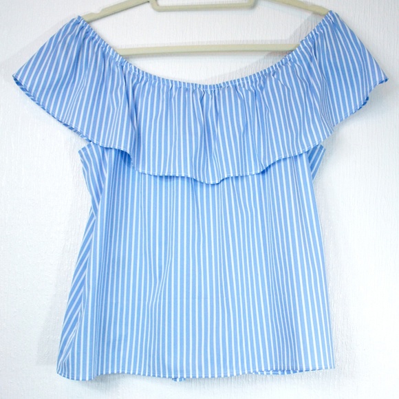 Off Shoulder Striped Top with Patches NWT - Picture 4 of 8
